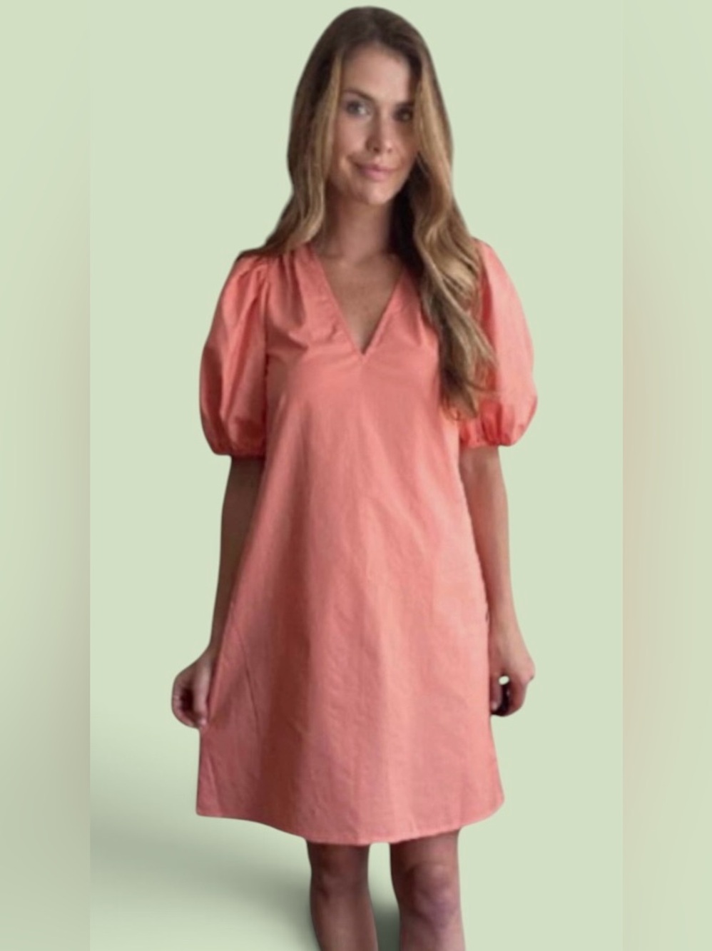 Anna Cate Haley Dress Puff Sleeve Knee Length Shift V Neck Pink Size Small